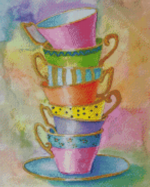 Colorful Stacked Teacups Diamond Paintings