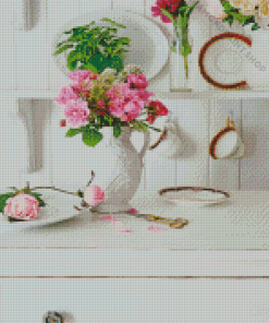 Pink Flowers In Cupboard Diamond Paintings