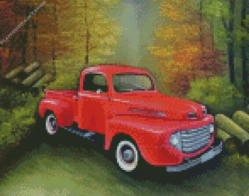 Red Vintage Truck Diamond Paintings