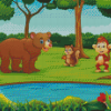 Jungle Animal Gathering Cartoon Diamond Paintings