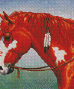 Red Native American Horse Diamond Paintings