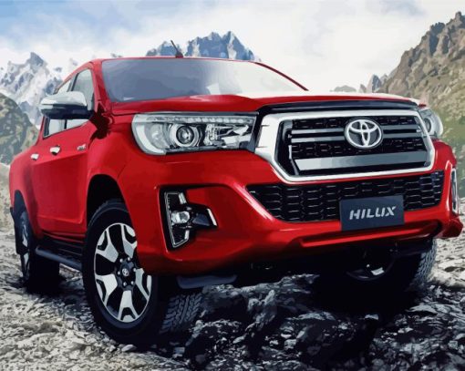 Red Toyota Hilux Car Diamond Paintings