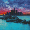 Sunset At Detroit Skyline Diamond Paintings