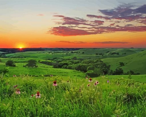 Sunset At Flint Hills Diamond Paintings