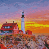 Sunset Portland Lightouse Diamond Paintings