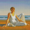 Aesthetic Woman Sitting On Beach Diamond Paintings