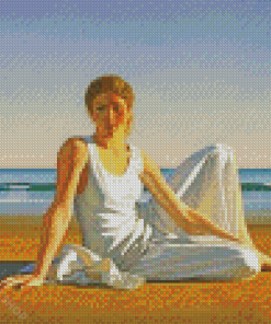 Aesthetic Woman Sitting On Beach Diamond Paintings