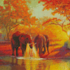 African Elephant In Water Diamond Paintings