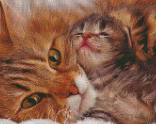 Cat And Kitten Snuggling Diamond Paintings