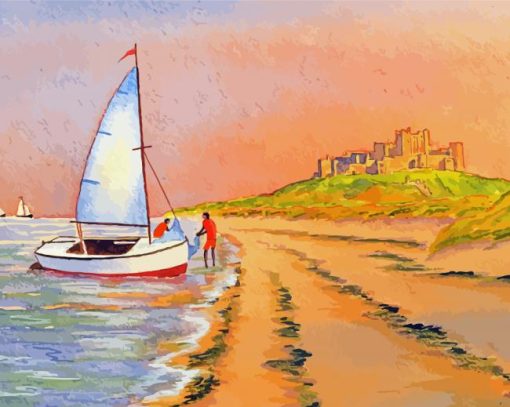 Dinghy Sailing At Bamburgh Beach Bill Holkham Diamond Paintings