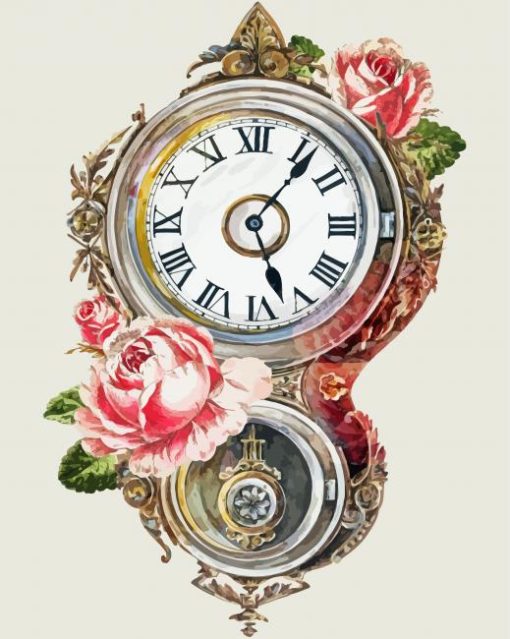 Floral Vintage Clock Diamond Paintings