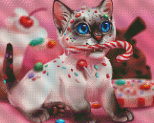 Kitten And Candy Diamond Paintings