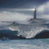 Lighthouse In Stormy Sea Diamond Paintings