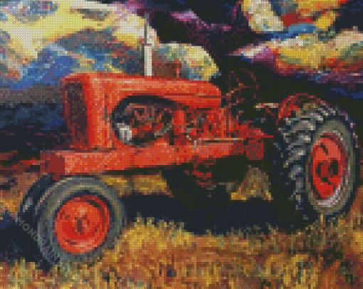 Old Red Tractor Diamond Paintings