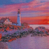 Portland Lighthouse Sunset Diamond Paintings