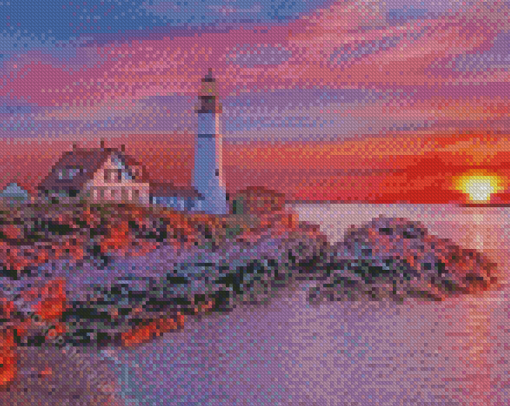 Portland Lighthouse Sunset Diamond Paintings