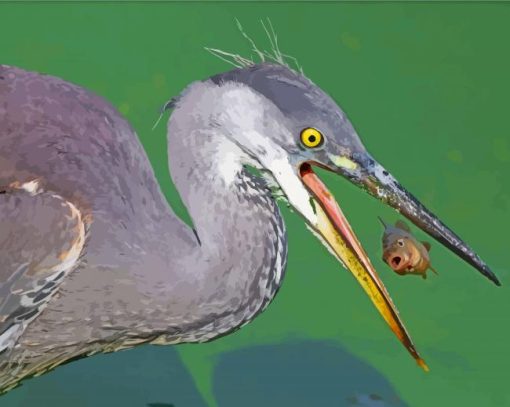 The Grey Heron With Fish Diamond Paintings