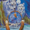 White Wolves In Dream Catcher Diamond Paintings