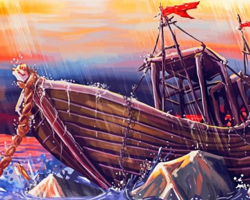 Boat In Storm Diamond Paintings