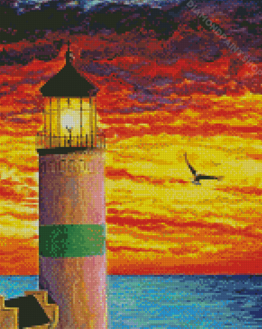 Lighthouse Eagle Sunset Diamond Paintings