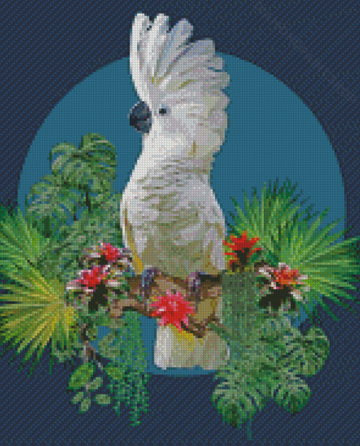 Umbrella Cockatoo And Plants Diamond Paintings