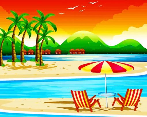 Beach Scene With Chairs Diamond Paintings