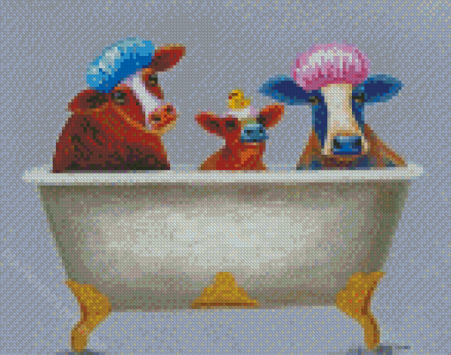 Cute Cows In Bathtub Diamond Paintings