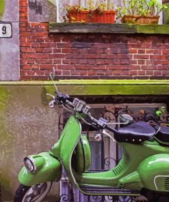 Green Moped Motorcycle Diamond Paintings