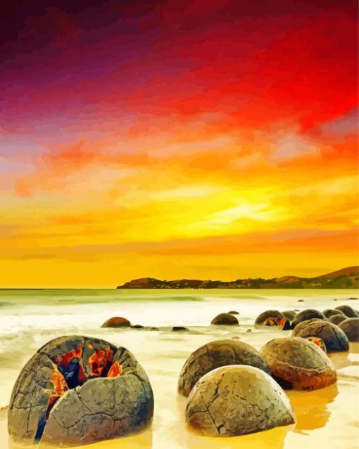 Moeraki Boulders New Zealand Diamond Paintings