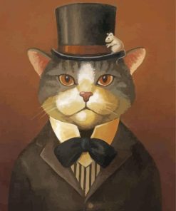 Vintage Cat With Hat Diamond Paintings