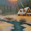 Amazing Snow Cabin Diamond Paintings