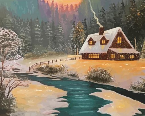 Amazing Snow Cabin Diamond Paintings