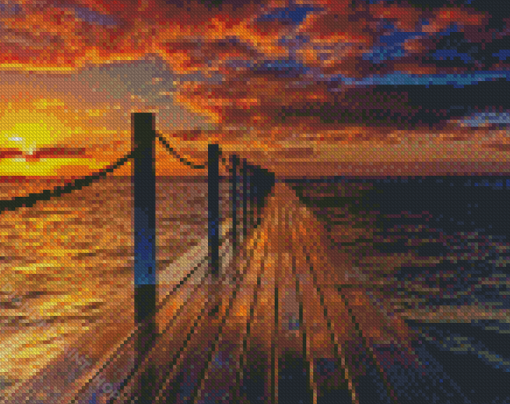 Bridge Over Water Sunset Diamond Paintings