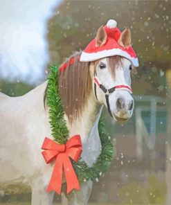 Christmas Horse With Wreath Diamond Paintings