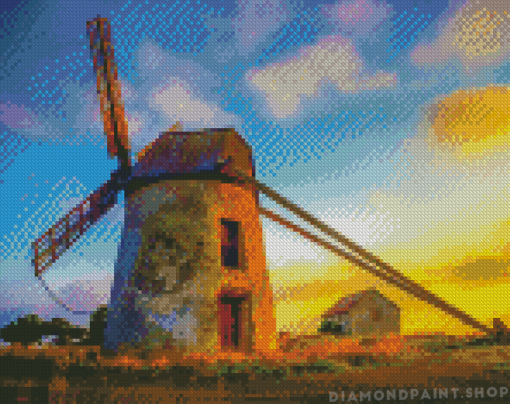 Dutch Windmill Sunset Diamond Paintings