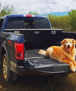 Golden Retriever Ride In Truck Diamond Paintings