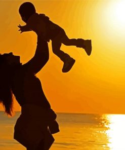 Mother And Son On Beach Silhouette Diamond Paintings