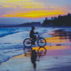 Riding A Bicycle On Beach Diamond Paintings