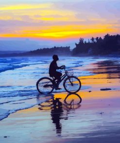 Riding A Bicycle On Beach Diamond Paintings