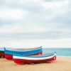 Row Of Wood Boats On Beach Diamond Paintings