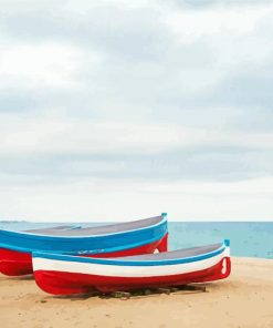 Row Of Wood Boats On Beach Diamond Paintings