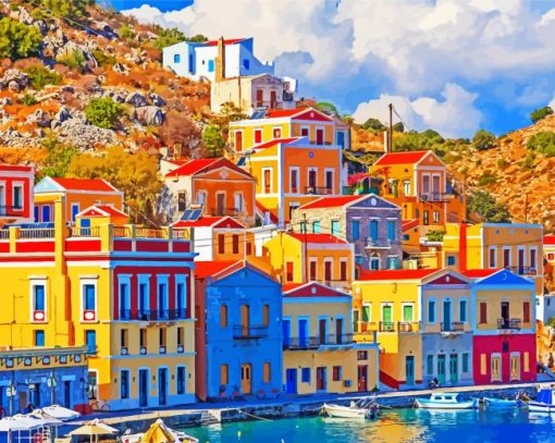 Symi Colorful Buildings Diamond Paintings