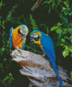 Two Parrots In Jungle Green With Blue Diamond Paintings