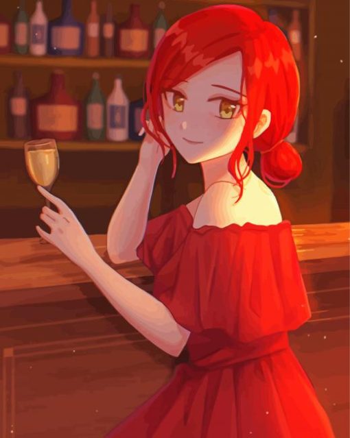 Anime Girl In Red Dress Diamond Paintings