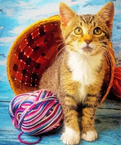 Kitten With Yarn Diamond Paintings