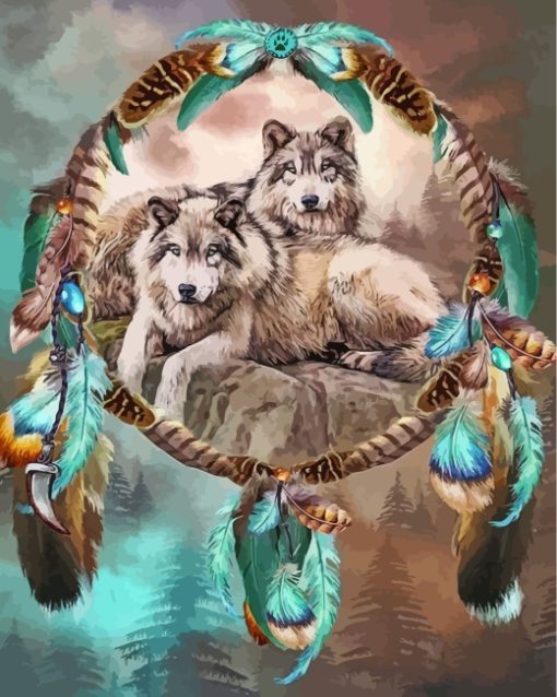 Wolves With Dream Catchers Diamond Paintings