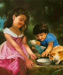 Babies And Kitten Diamond Paintings