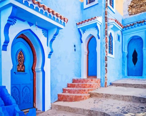 Blue Buildings In Morocco Diamond Paintings