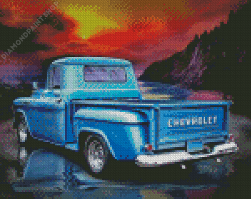 Blue Classic Chevy Truck Diamond Paintings