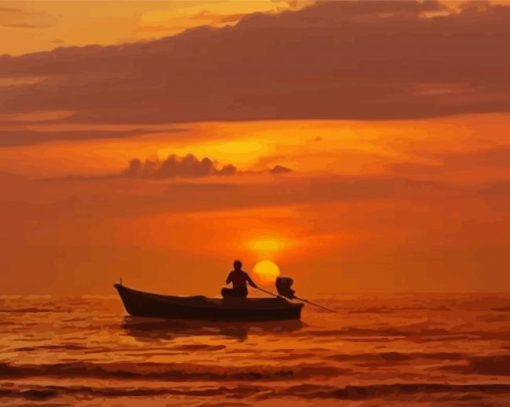 Boat Silhouette Sunset Diamond Paintings